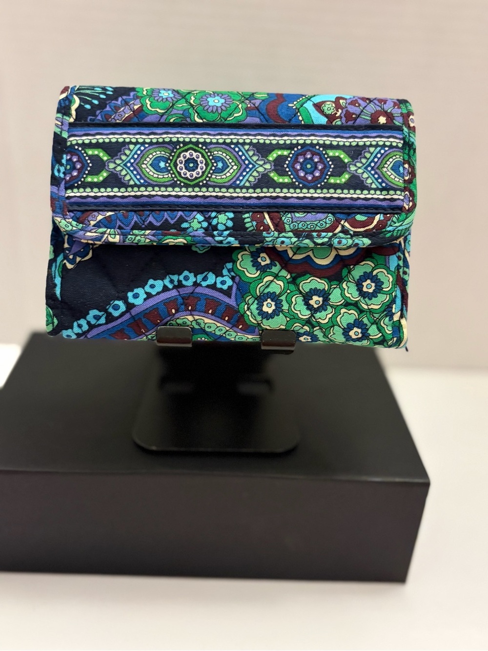 Vera Bradley Quilted Euro Wallet Retired Blue Rhapsody Paisley Blue Green